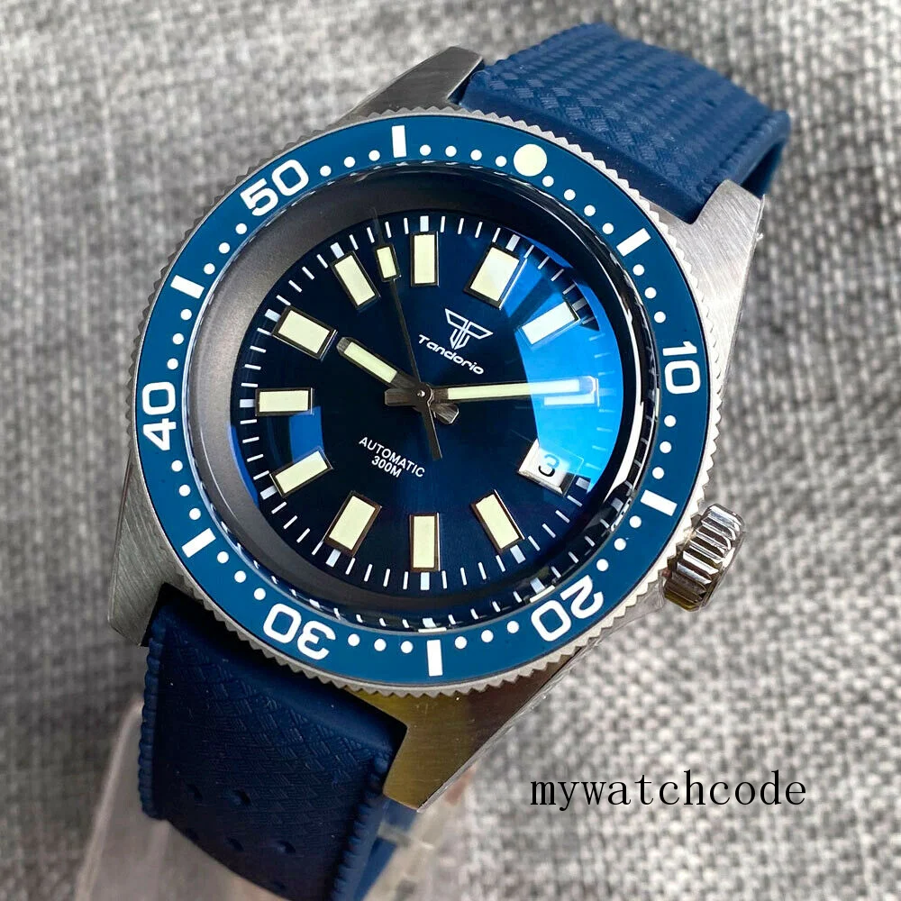 

Tandorio 41mm 62MAS Blue Dial PT5000 NH35A Automatic 300M Diving Men's Watch AR Domed Sapphire Crystal Ceramic Bezel Green Lume