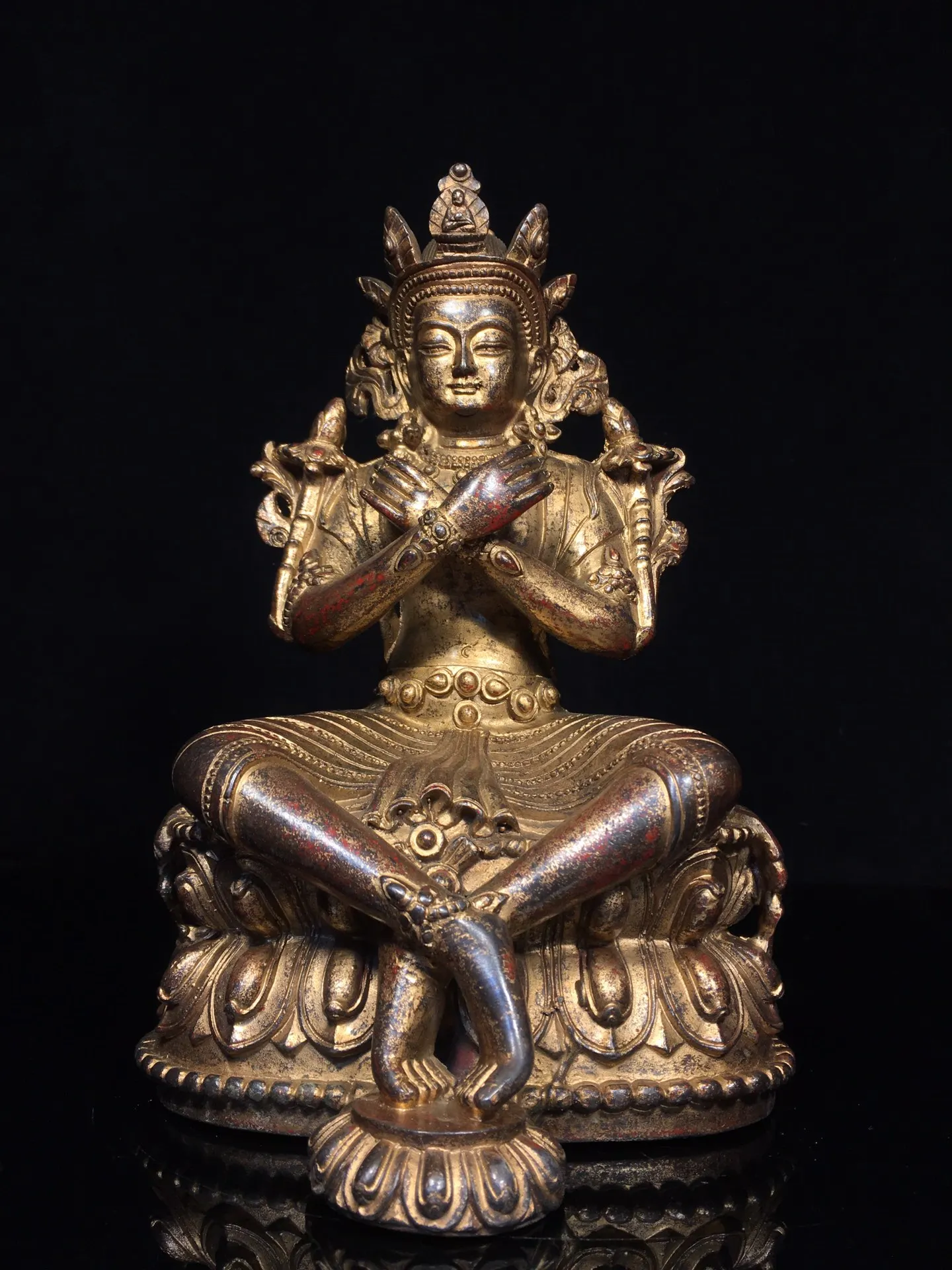 9"Tibet Temple Collection Old Bronze Cinnabar Mud gold Vajradhara Diamond Master Buddha Lotus Terrace Worship Hall Town house
9"Tibet Temple Collection Old Bronze Cinnabar Mud gold Vajradhara Diamond Master Buddha Lotus Terrace Worship Hall Town house