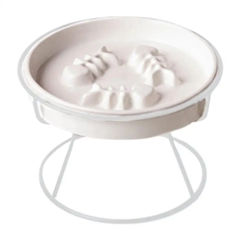 

Slow Feeder Cat Bowl With Stand Anti-Vomiting Cat Puzzle Feeder Raised Pet Bowl Fish Pool Design Ceramic Slow-Eating Cat Bowl