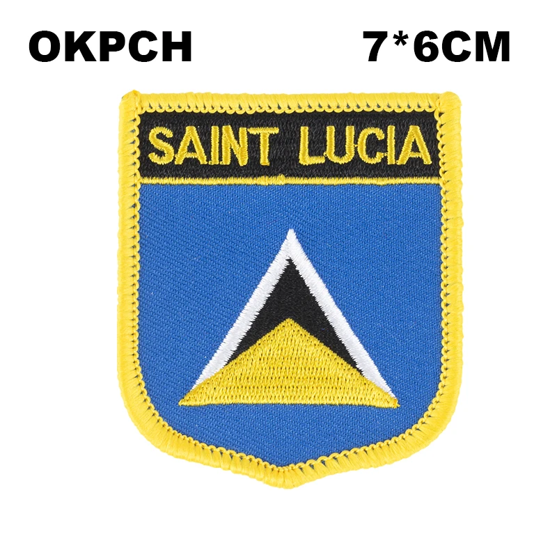 Saint Lucia Flag Shield Shape Iron on Embroidery Patches Saw on Transfer Patches Sewing Applications for Clothes Back Pack Cap
Saint Lucia Flag Shield Shape Iron on Embroidery Patches Saw on Transfer Patches Sewing Applications for Clothes Back Pack Cap