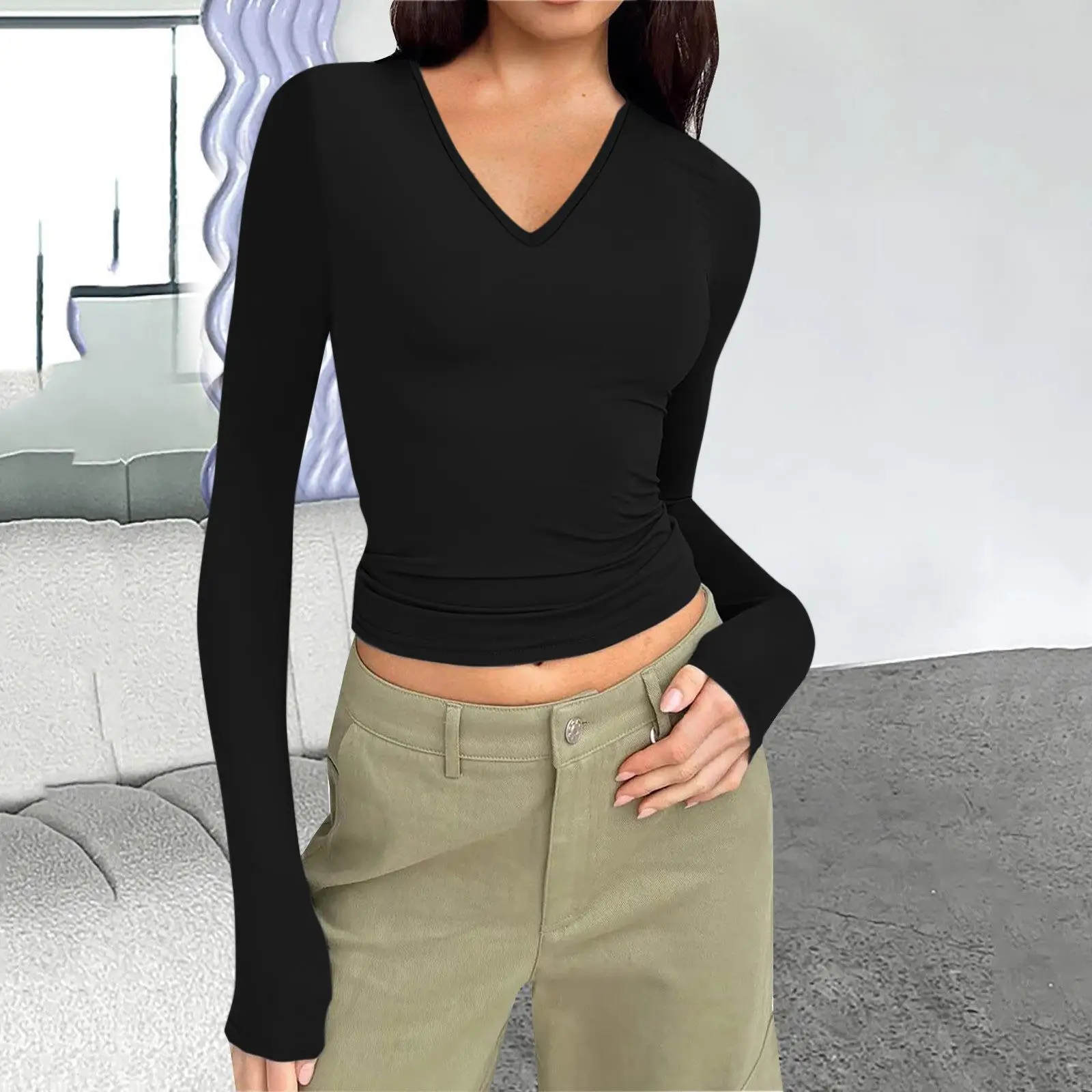 Female Clothing Fashion Solid Basic Long Sleeve Womens Tshirt Casual Black White Fashion Crop Top T Shirt Ladies Fashion Korean
Female Clothing Fashion Solid Basic Long Sleeve Womens Tshirt Casual Black White Fashion Crop Top T Shirt Ladies Fashion Korean