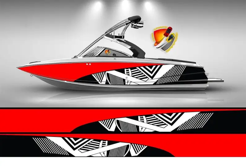 

Red & White Modern Lines Graphic Vinyl Boat Wrap Decal Fishing Bass Pontoon Sportsman Console Bowriders Deck Boat Watercraft Dec
