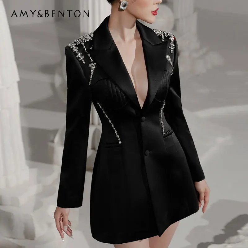 Autumn and Winter Heavy Industry Nail Rhinestone Deep V-neck Waist-Controlled Slimming Black Personalized Workplace Dress
Autumn and Winter Heavy Industry Nail Rhinestone Deep V-neck Waist-Controlled Slimming Black Personalized Workplace Dress