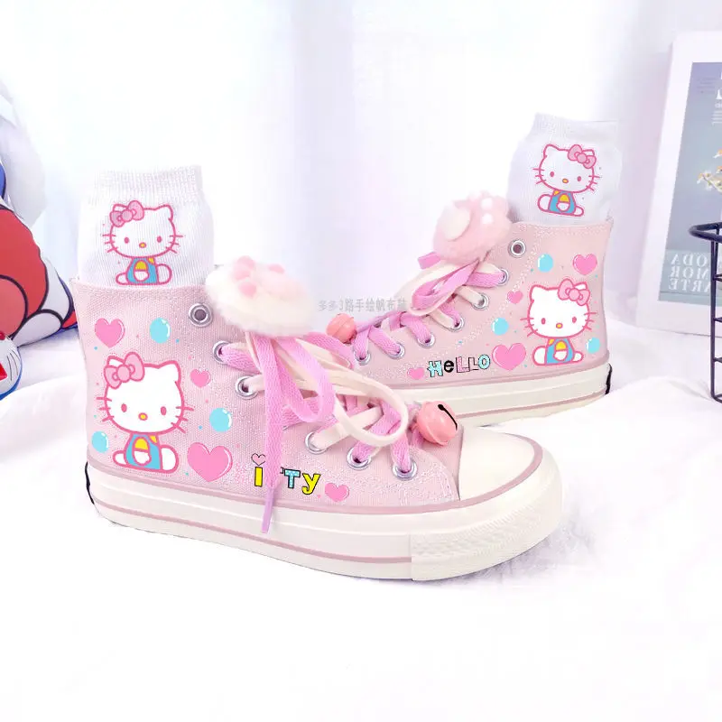 

Новинка Hello Kittys Sanrio кавайная аниме холщовая обувь Симпатичные Мультяшные высокие граффити Ins студенческие ботинки для девочек игрушки подарки