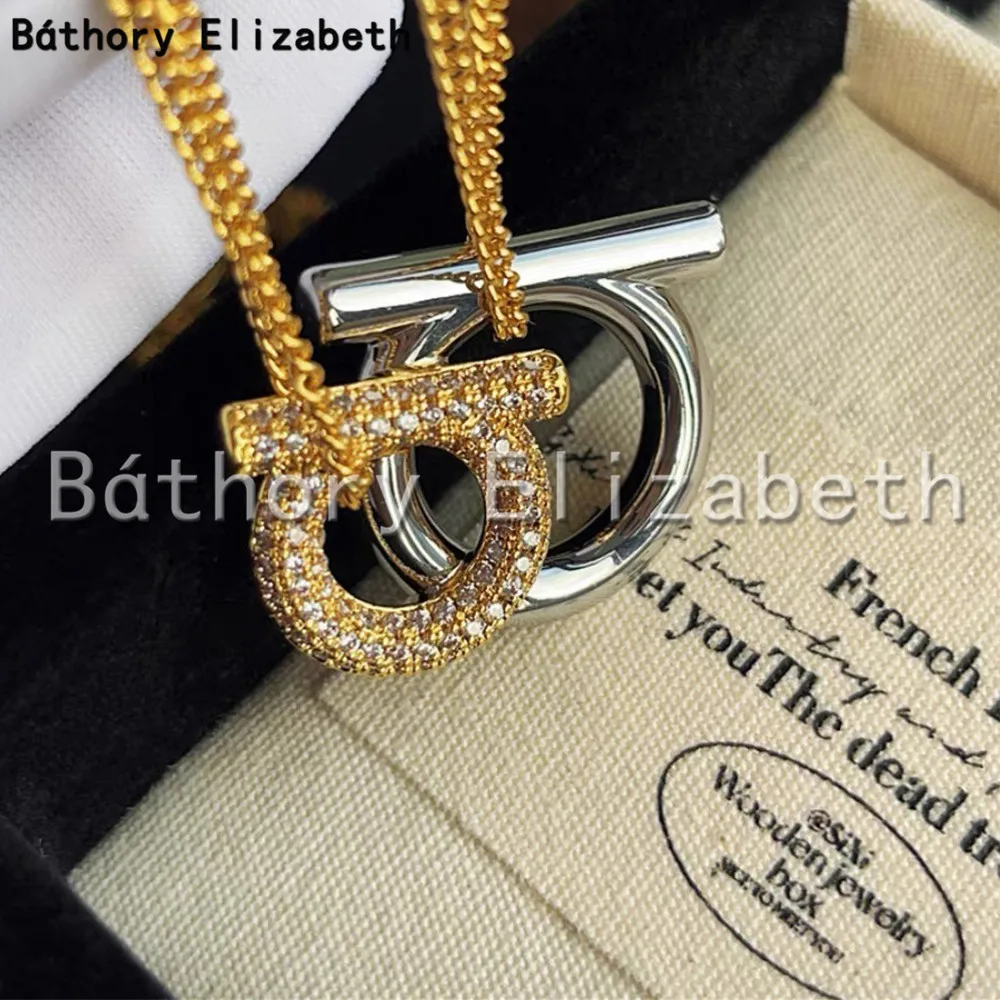 

Báthory Elizabeth High Quality Vintage Golden Double Pendant Chain Necklace For Woman Luxury Jewelry Collares Para Mujer