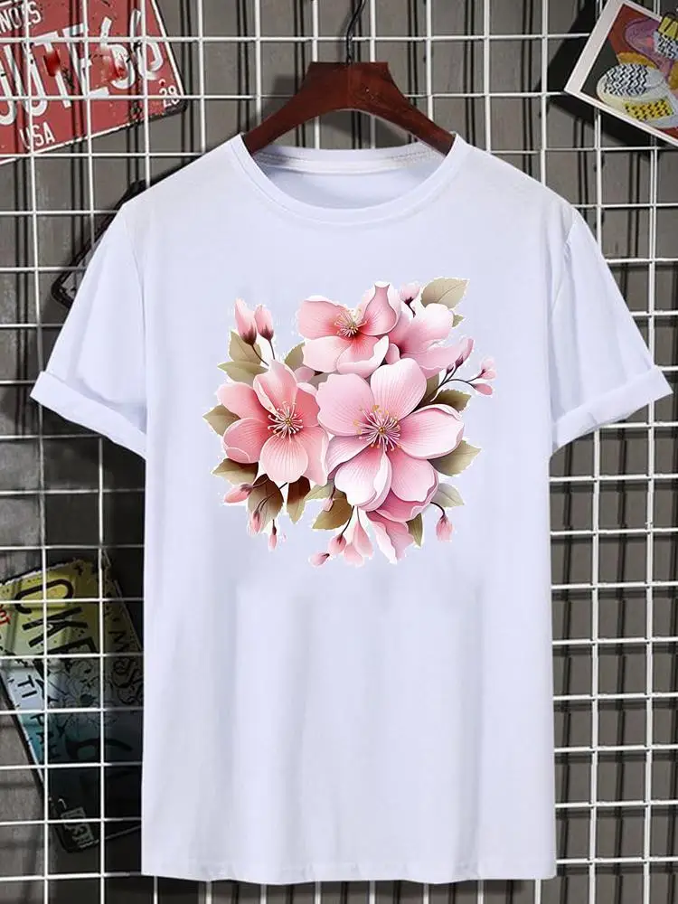 

Watercolor Flower Sweet 90s Casual Graphic T-shirts Tee Women Clothes Print Female Shirt Short Sleeve Lady Fashion Clothing