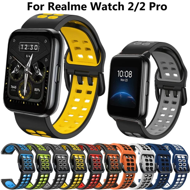 

Ремешок силиконовый для наручных часов Realme Watch 2 pro /2 S pro, сменный Браслет для смарт-часов realme watch T1, 20 22 мм