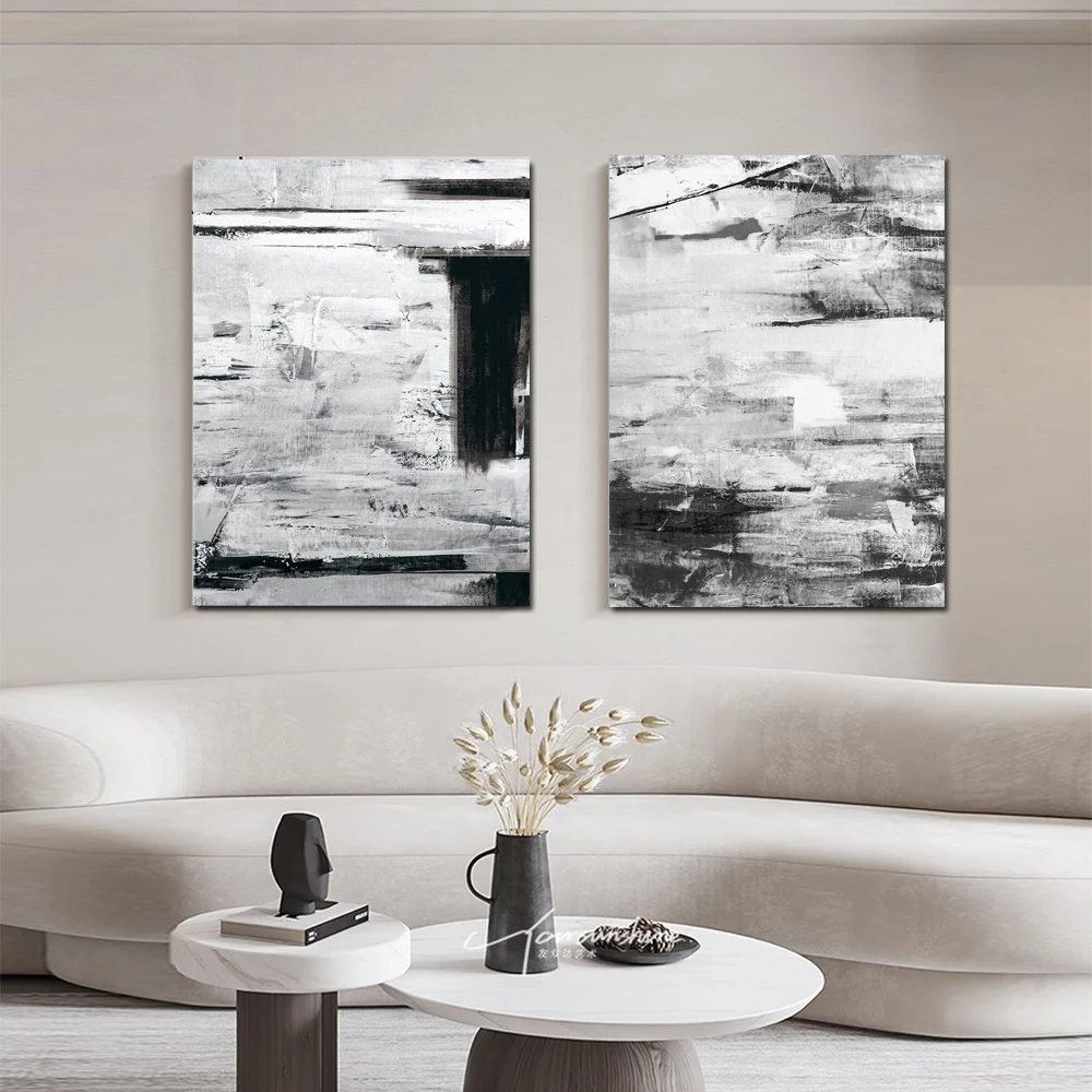 

Textured Abstract Black White Wall Art Contemporary Art Hand Painted Canvas Painting Modern Home Decoration Living Room Office