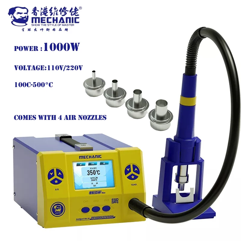 

1000W MECHANIC 861DW Max Solder Station Hot Air Gun Rework For Motherboard Phone PCB 110V 220V Welding Desoldering Repair Tools