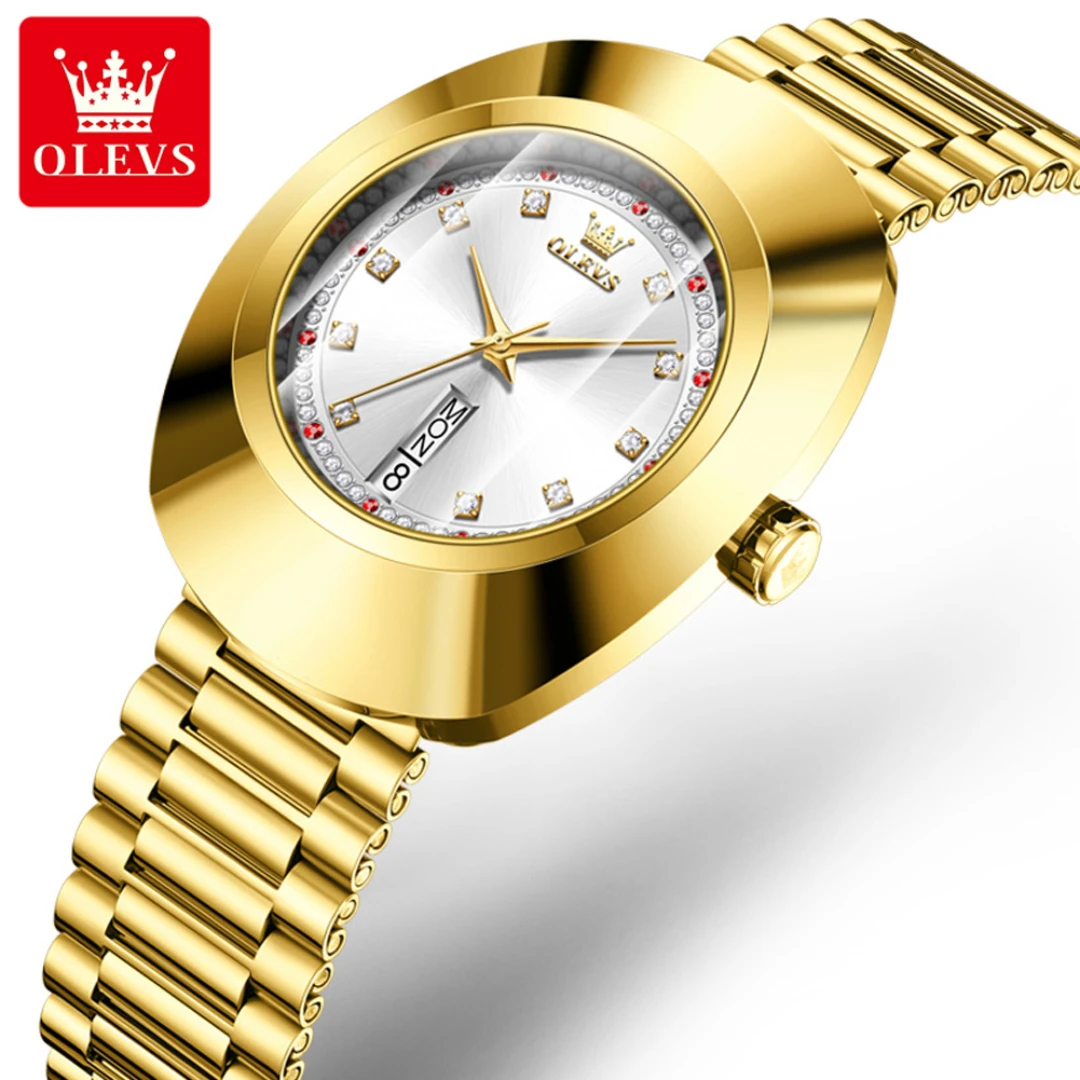 

OLEVS 7017 Quartz Fashion Watch Gift Stainless Steel Watchband Round-dial Week Display Calendar