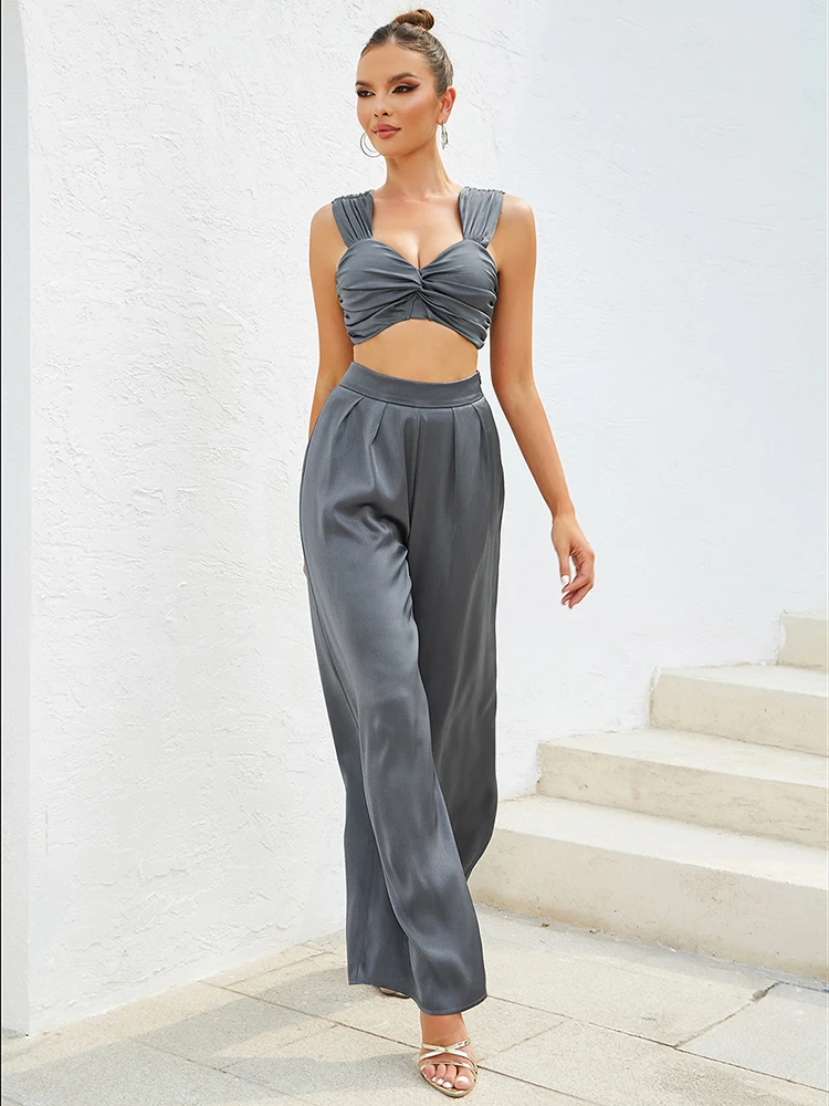 Sexy Gray Sleeveless Two Piece Set Pantsuit Women Backless Crop Top and Flare Pant Suits Elegant Evening Party Club Suits
Sexy Gray Sleeveless Two Piece Set Pantsuit Women Backless Crop Top and Flare Pant Suits Elegant Evening Party Club Suits