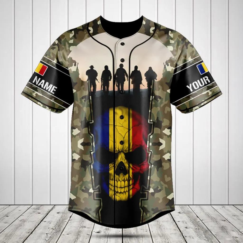 Customized Romanian flag gradient sports baseball jersey shirt skull print style men's sports short-sleeved jersey
Customized Romanian flag gradient sports baseball jersey shirt skull print style men's sports short-sleeved jersey