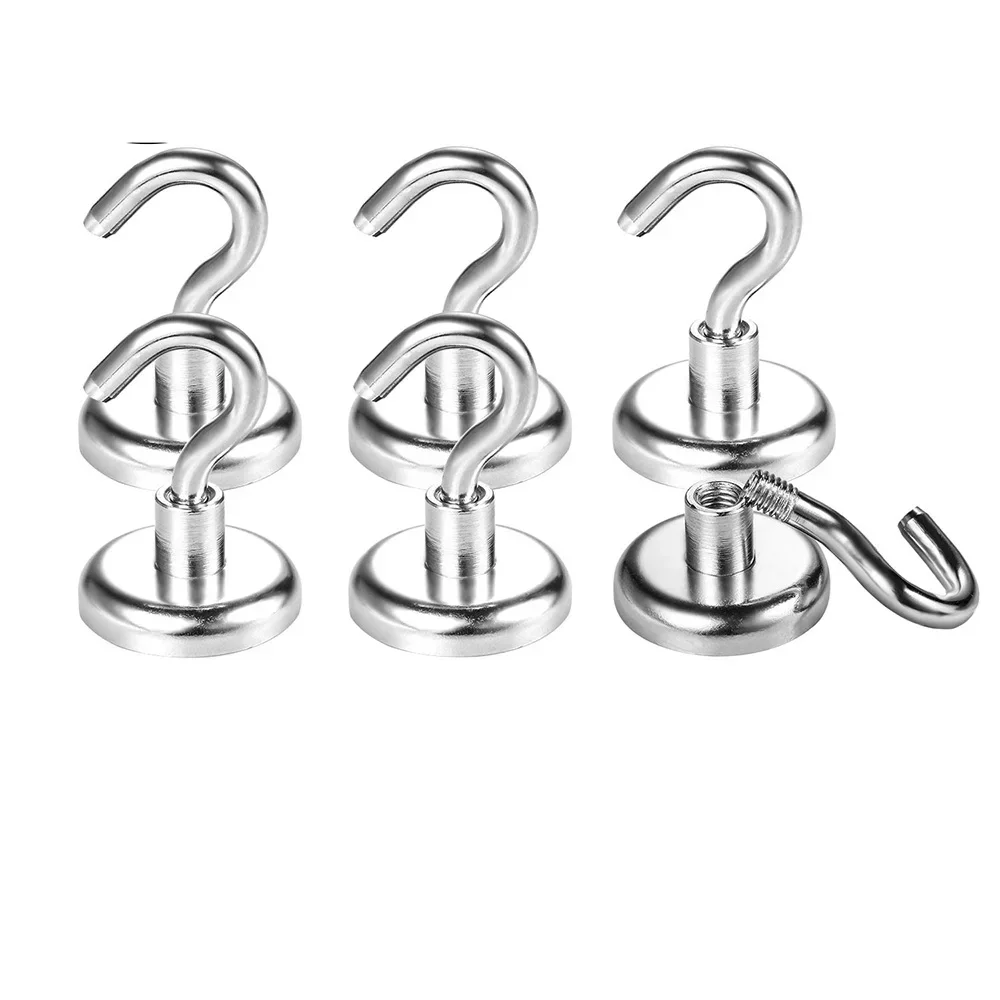 

6pcs Magnetic Hooks Powerful Heavy Duty Neodymium Magnet Kitchen, Office, Modeling, Workshop Surfaces Not Scratch 32mm/0.98in