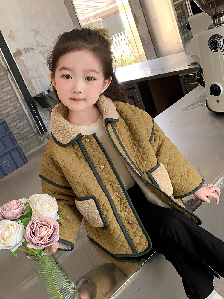 

Girls 2023 Autumn and Winter New Cotton Clothing Baby Korean Style Puffer Jacket Children's Fashionable Fleece-Lined Children's