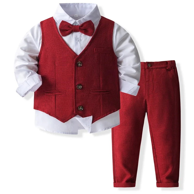 

Toddler Baby Boys Christmas Outfit Kids Long Sleeve Bow Tie Shirts Bib Suspender Pants Overalls Gentleman Clothes Suit Set