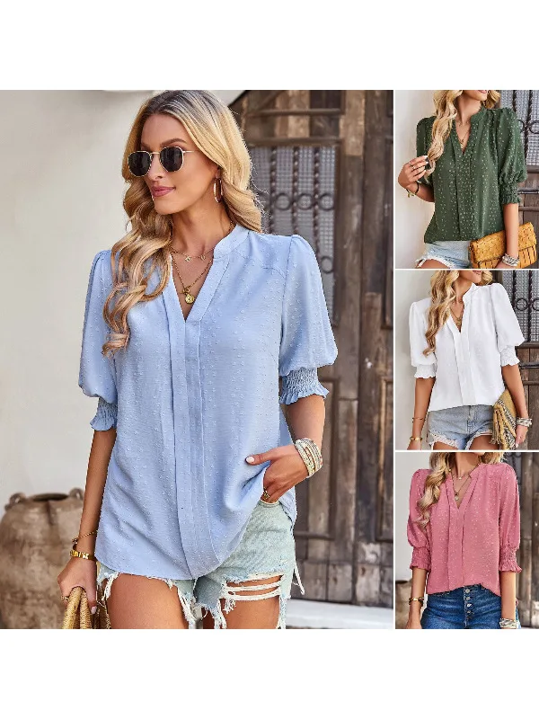 Women Spring Summer Fashion V-neck Solid Color Blue Patchwork Commuting Versatile Casual Shirt Tees Tops
Women Spring Summer Fashion V-neck Solid Color Blue Patchwork Commuting Versatile Casual Shirt Tees Tops