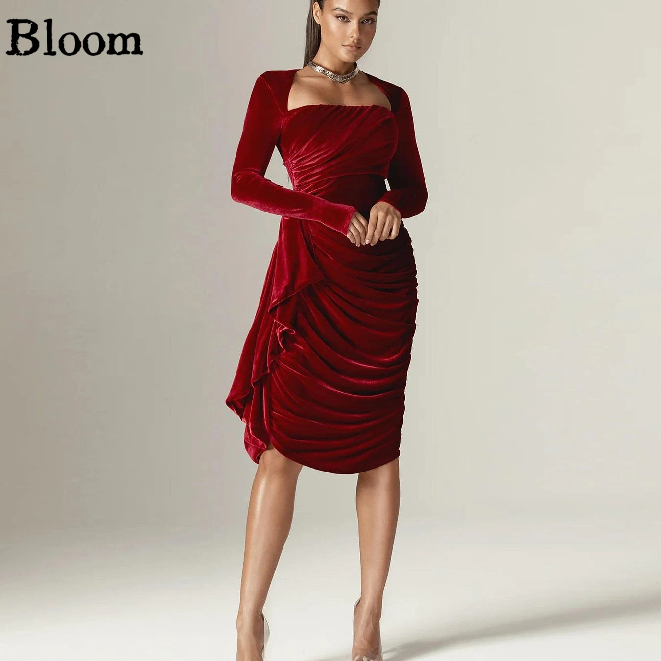 Bloom Ruched Long Sleeves Velour Evening Dresses 2024 Sheath Knee-length Elegant Formal Dresses For Prom Wedding Party Dress
Bloom Ruched Long Sleeves Velour Evening Dresses 2024 Sheath Knee-length Elegant Formal Dresses For Prom Wedding Party Dress