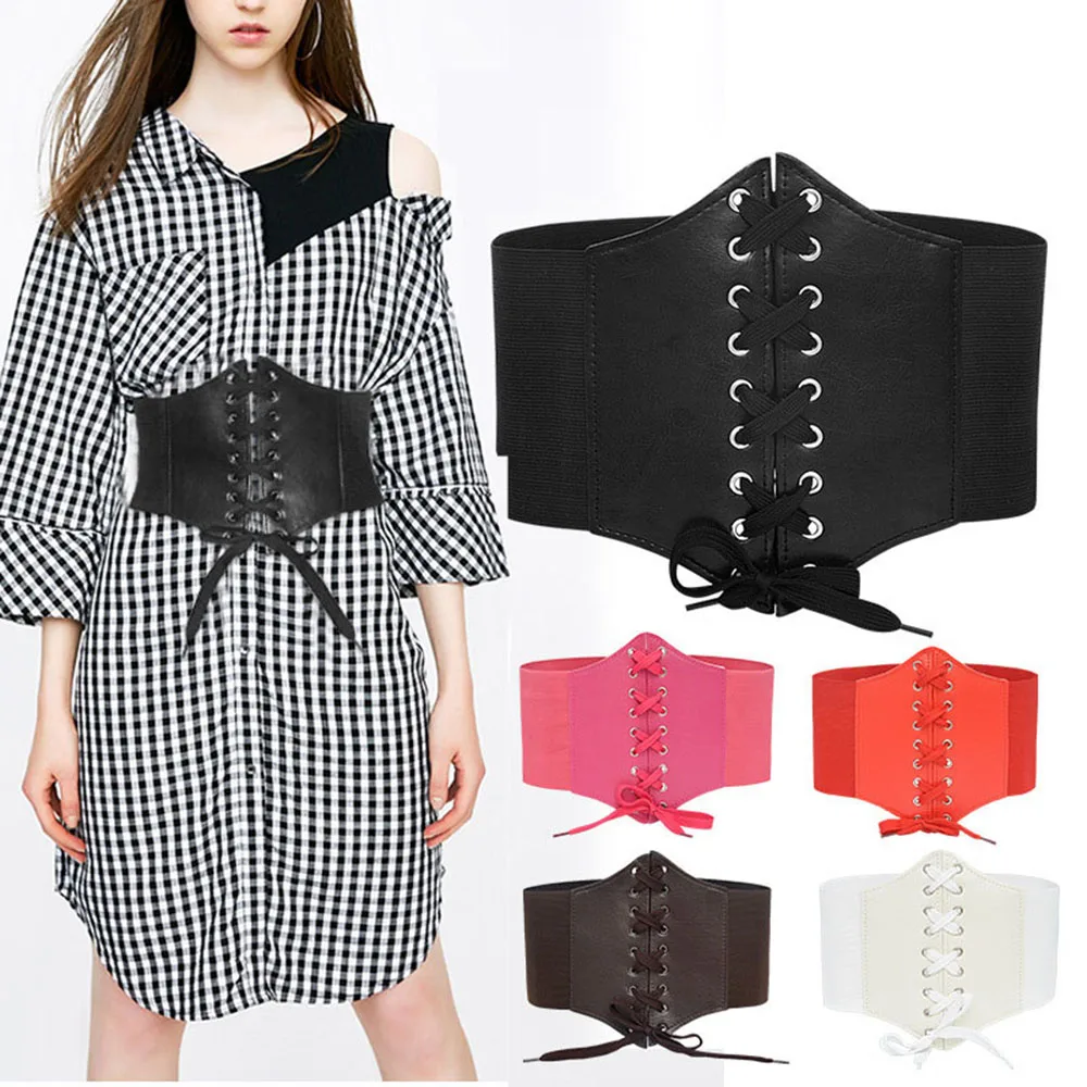 Women's Wide Corset Belt Gothic Style PU Leather Lace Up Belts Slimming Waist Cummerbunds high Elastic Wide Belt for Girl
Women's Wide Corset Belt Gothic Style PU Leather Lace Up Belts Slimming Waist Cummerbunds high Elastic Wide Belt for Girl