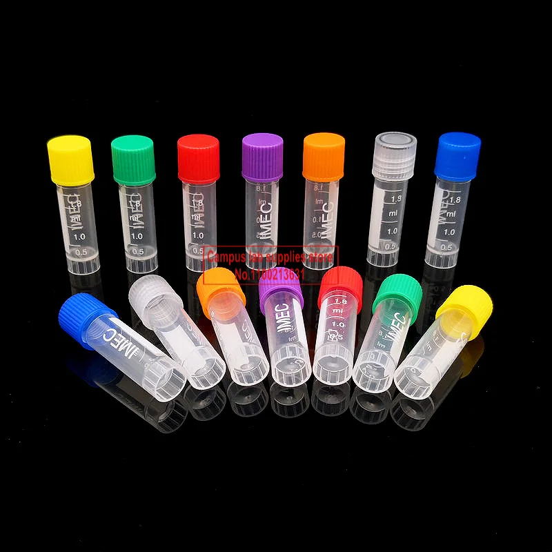

500pcs/lot Lab 1.8ml Plastic Cryovial with Silicone Gasket, Freezing Tubes with Color Cap