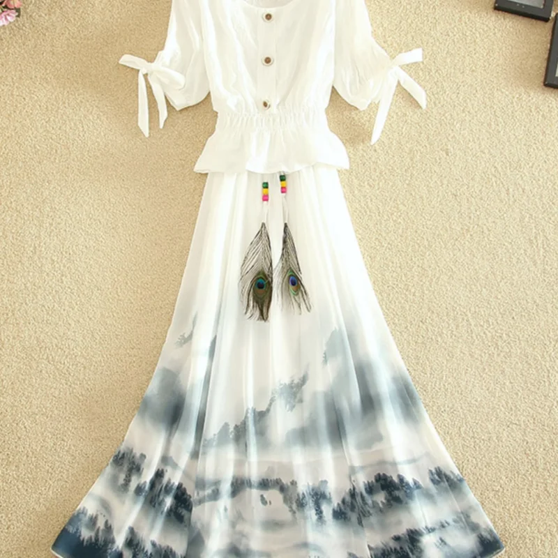 LKSK French Retro Printed Chiffon Skirt Fashionable and Fashionable Set Summer New Slimming and Age Reducing Two-piece Skirt Set
LKSK French Retro Printed Chiffon Skirt Fashionable and Fashionable Set Summer New Slimming and Age Reducing Two-piece Skirt Set