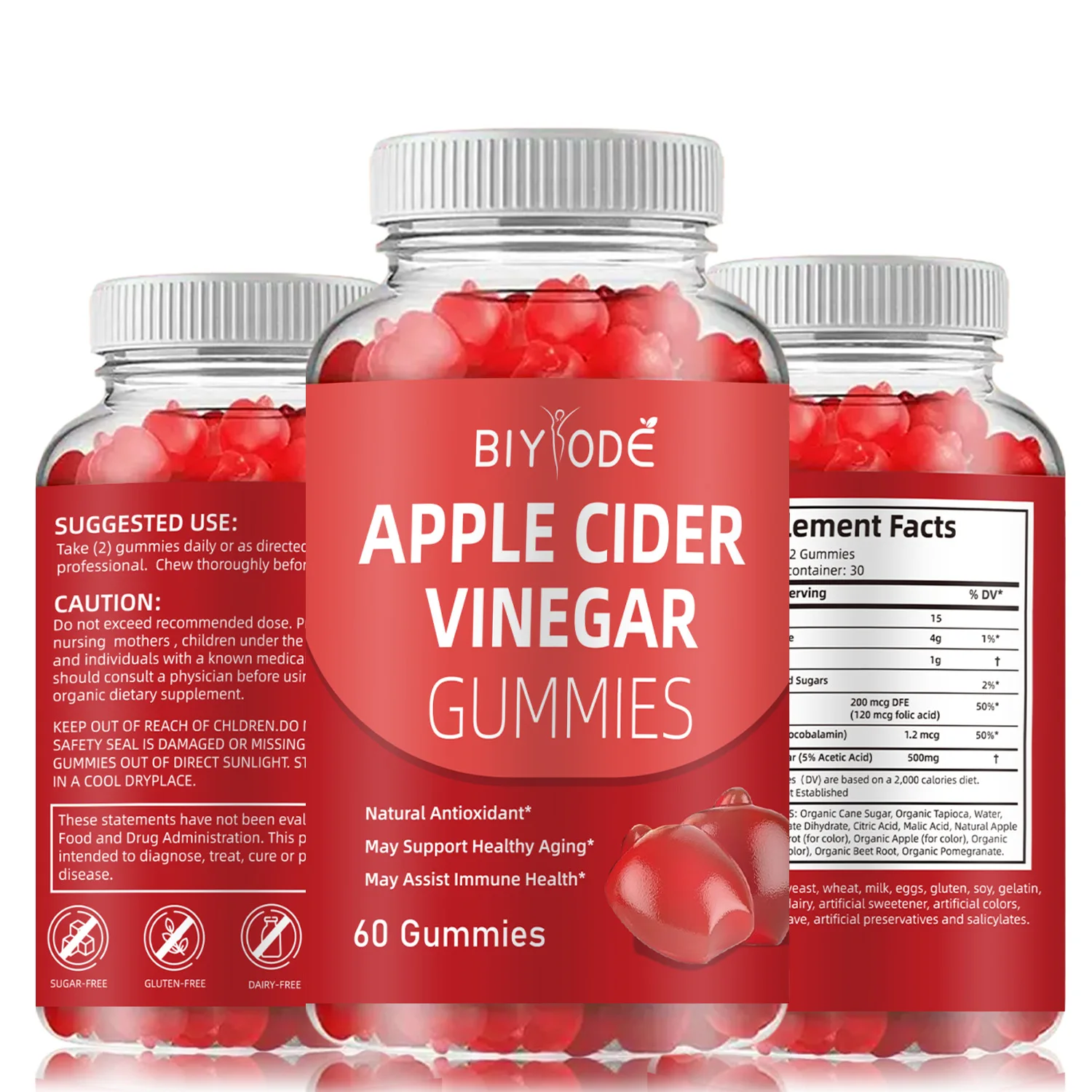 

1 Bottle of Apple Cider Vinegar Gummy Helps with Immune Health Burns Fat Health Food