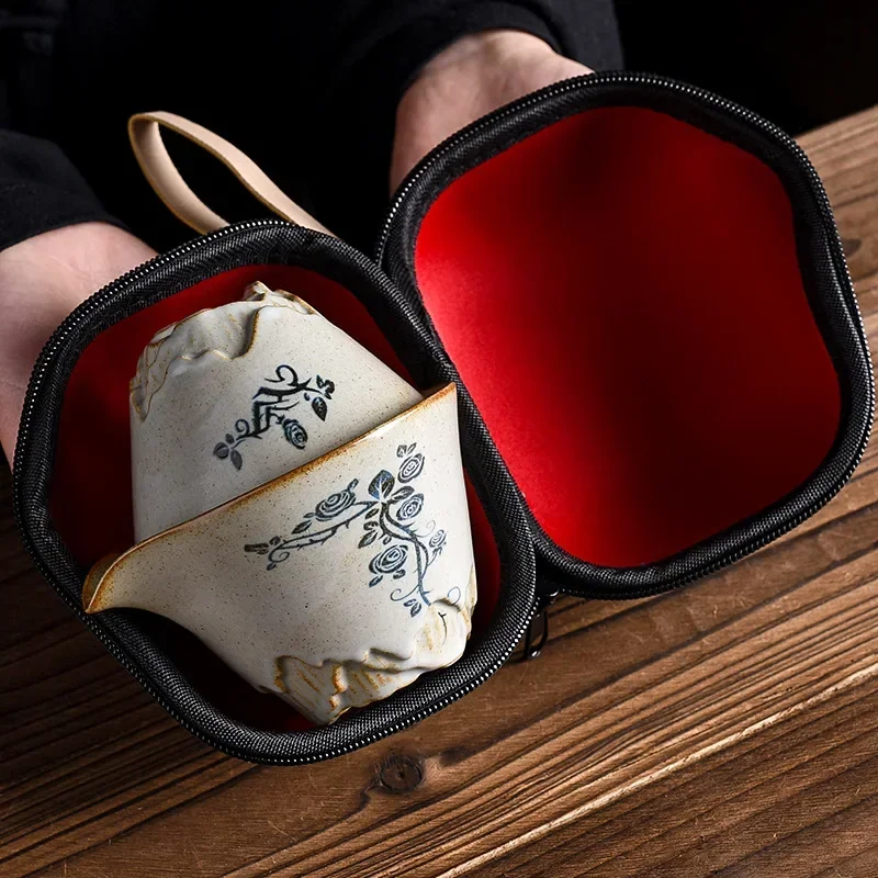 

Дорожный чайный набор в японском стиле, портативный керамический набор для чая с чехлом для резки, чайник, быстрая уличная чашка