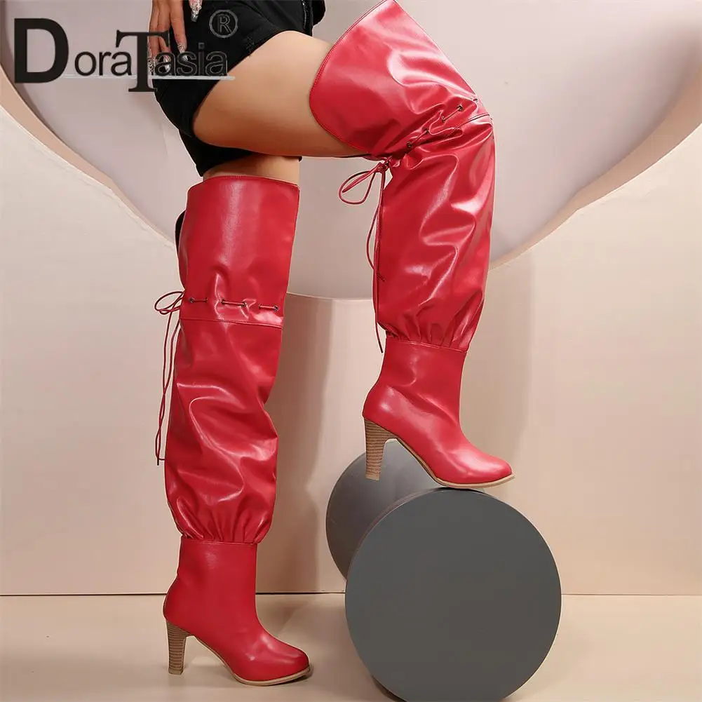 Big Size 43 New Ladies Solid Thigh High Boots Fashion Lace-up Thick High Heels Over The Knee Boots Women Party Sexy Shoes Woman
Big Size 43 New Ladies Solid Thigh High Boots Fashion Lace-up Thick High Heels Over The Knee Boots Women Party Sexy Shoes Woman