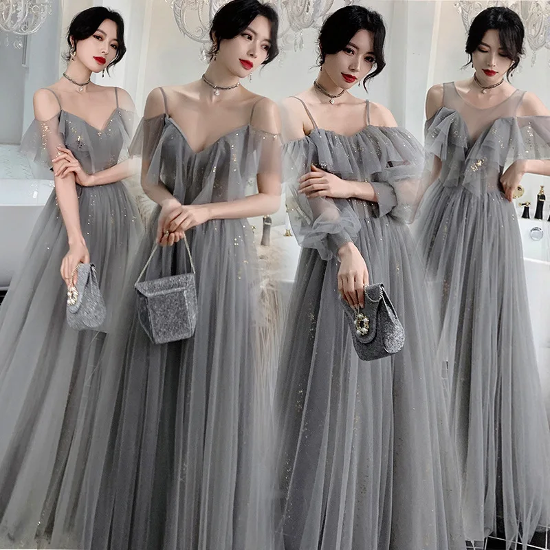 4 Styles Grey Bridesmaid Dress Spaghetti Strap Ruffles Wedding Female Guest Dresses Classic Tulle Sequin Long A-Line Party Gown
4 Styles Grey Bridesmaid Dress Spaghetti Strap Ruffles Wedding Female Guest Dresses Classic Tulle Sequin Long A-Line Party Gown