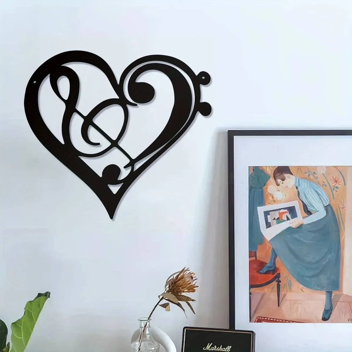 

Crafts Heart Metal Music Wall Decor, Musical Notes Metal Wall Art Vintage Music Theme Note Hanging Sign Music Room Wall Sticker