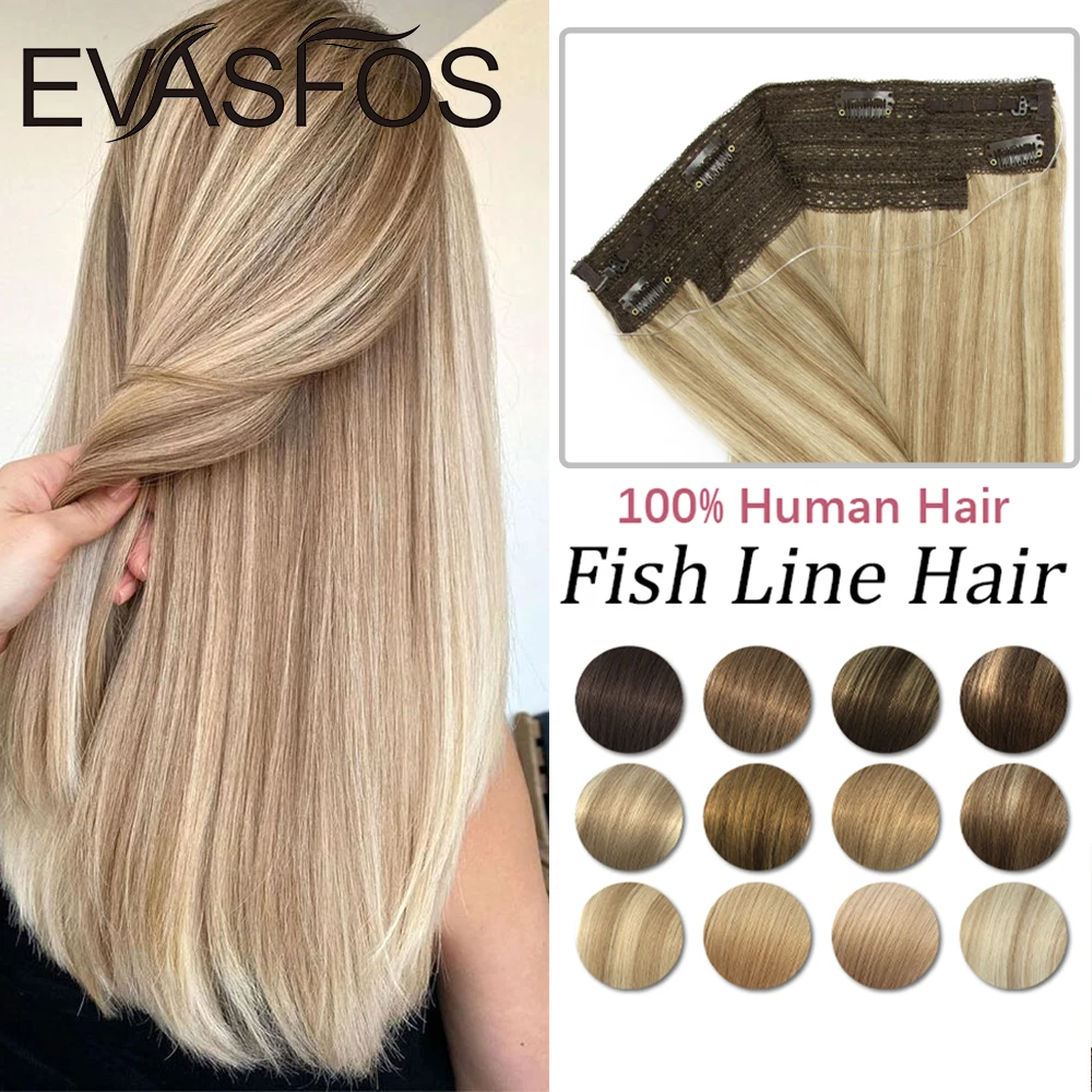 

Invisible Clip in hair Extension Remy Natural Halo Hair Fish Wire Line Human Hair Extension With 4 Clips Hairpiece For Women