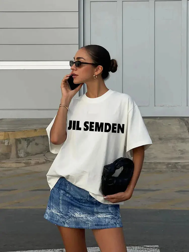 2024 JIL Oversize Ins Trendy Letter Prints Short Sleeve T-shirt Women Summer Korean Loose Retro American Street Hip-hop Half Sle
2024 JIL Oversize Ins Trendy Letter Prints Short Sleeve T-shirt Women Summer Korean Loose Retro American Street Hip-hop Half Sle