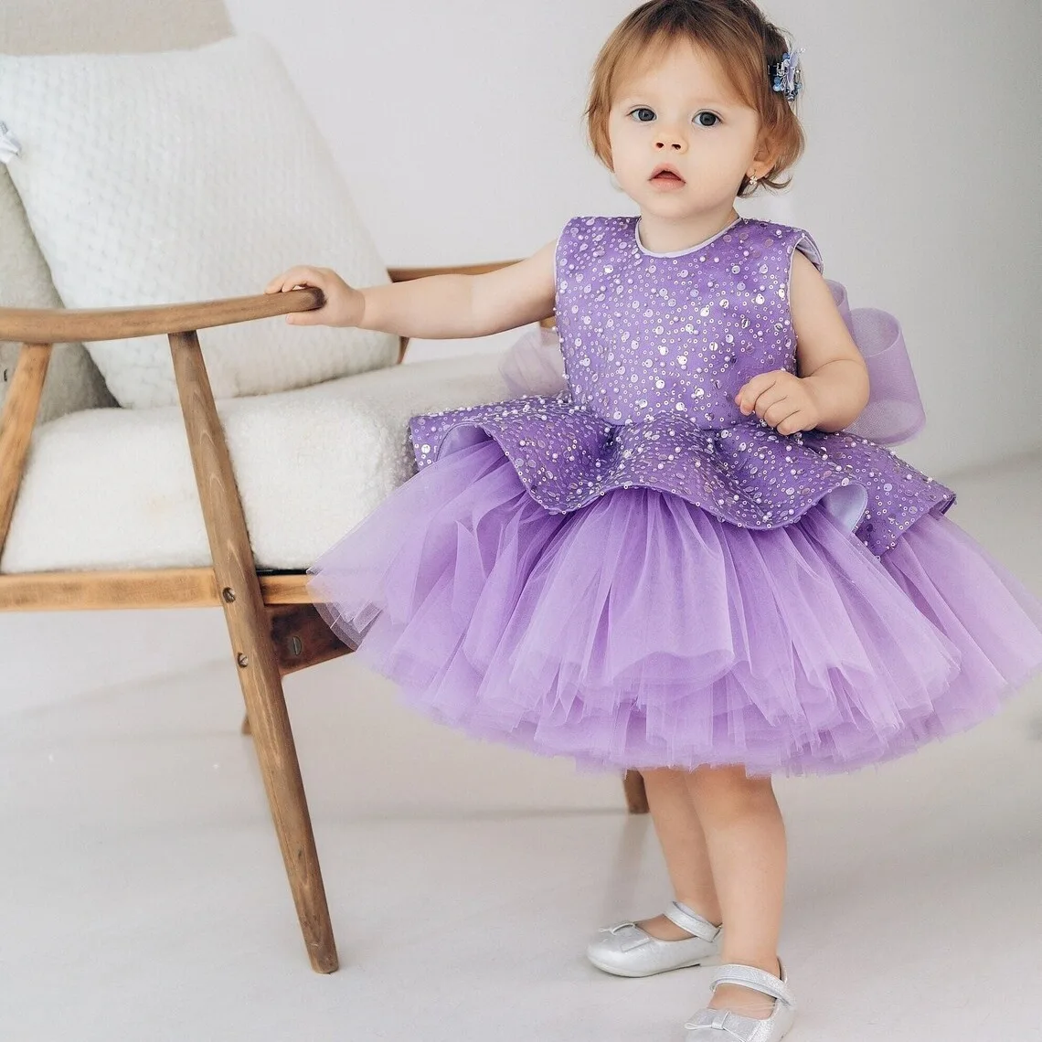 

2024 Summer Sequin Big bow Baby Girl Dress 1st First Birthday Party Wedding Dress For Girl Princess Evening Dresses Kid Clothes