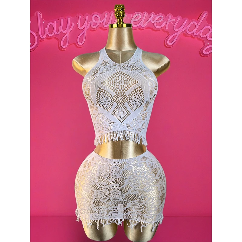 1 Set Sexy Women Fishnet Cover Ups Hollow Out Bodycon Women's Swimwear See through Tassel Dress without Bikini Beachwear DS041 1 S0cfaaac14c4044eba89bbc263ac475949