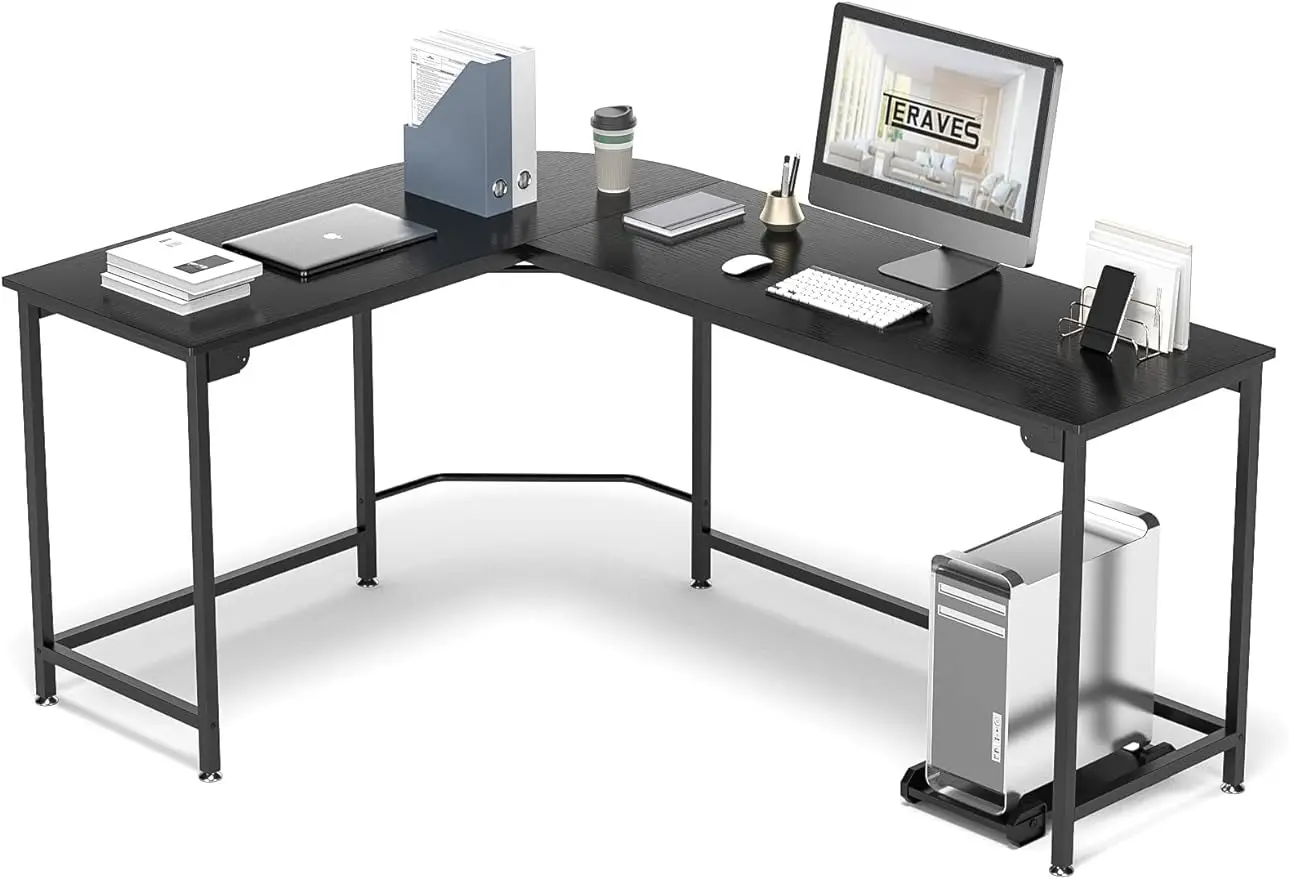 

Современный угловой компьютерный стол L-образной формы 58/66 дюйма, рабочее место для дома и офиса, игровой стол для ПК и ноутбука из дерева и стали, черный