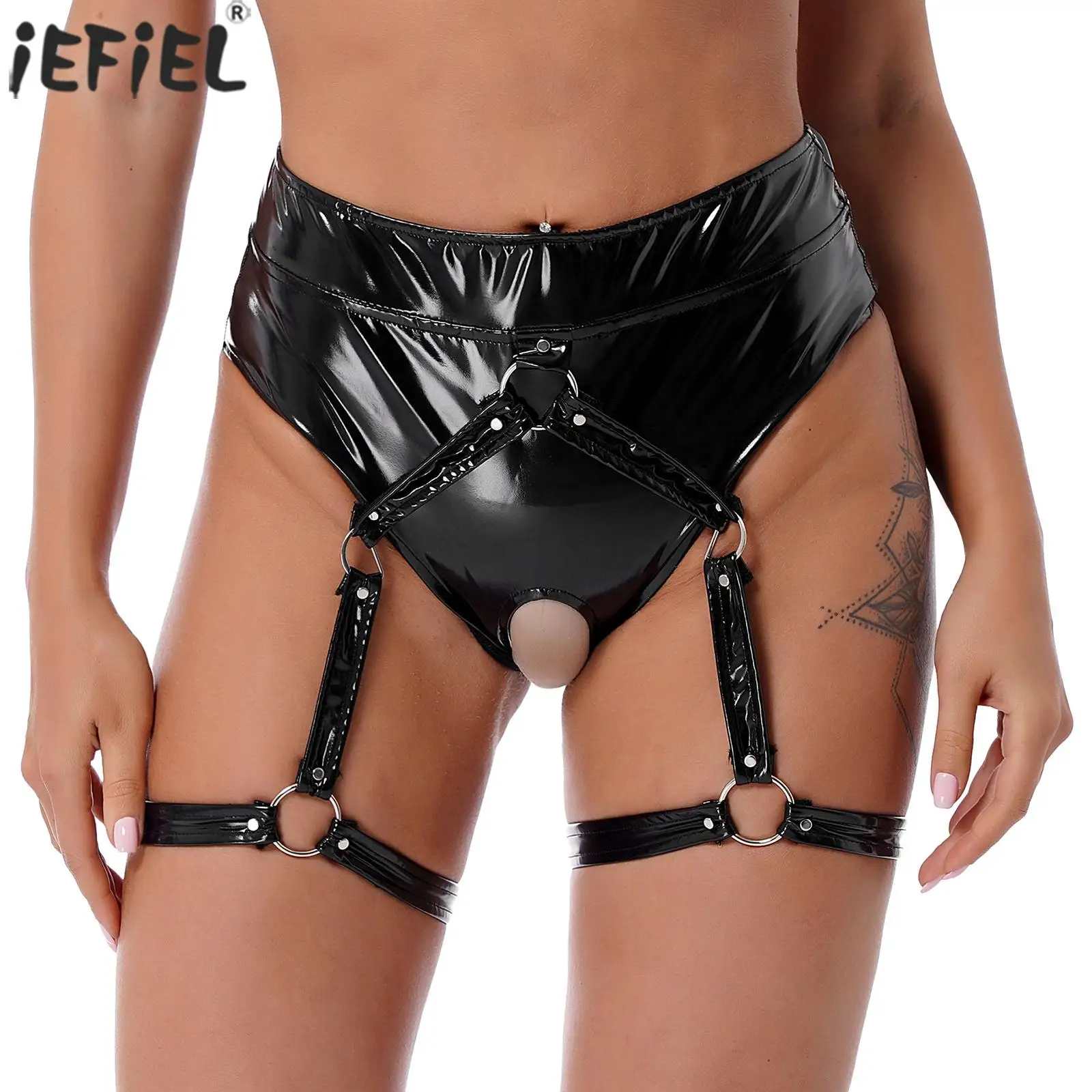 Sexy Womens Shiny Glossy Patent Leather Crotchless Briefs Fashion O Ring Leg Garter Thongs Female Exotic Lingerie Pole Dancing
Sexy Womens Shiny Glossy Patent Leather Crotchless Briefs Fashion O Ring Leg Garter Thongs Female Exotic Lingerie Pole Dancing