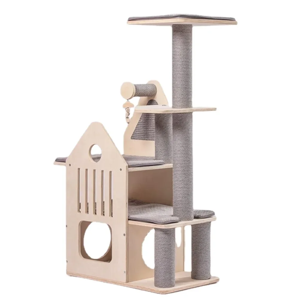 

Wood Cat Tree for Indoor Cats,Cat Tree Tower with Cat Scratching Post, with Mutil-Level Cat Houses,44.5 Inch Tall