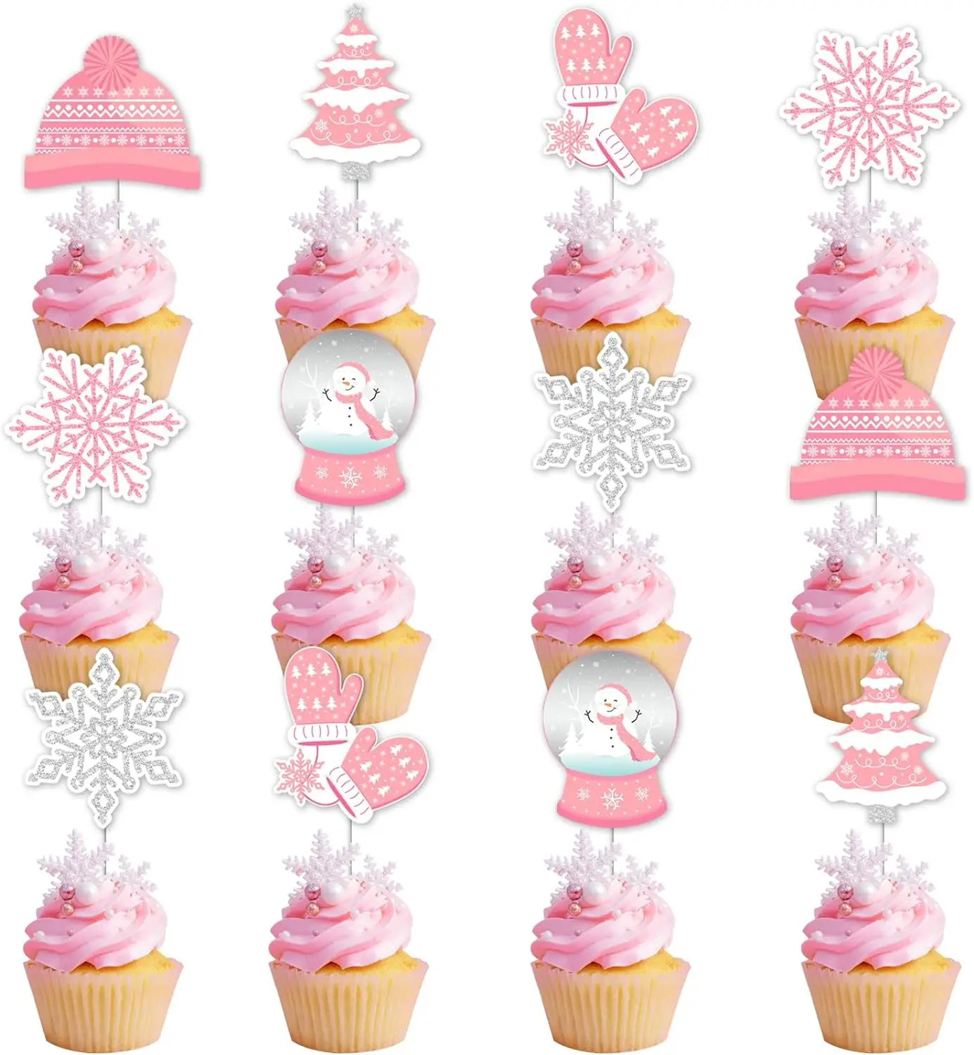 

Winter Onederland Snowflake Cupcake Toppers Wonderland Snowman Christmas Tree Baby Shower Party Supplies for Girls 1st Birthday
