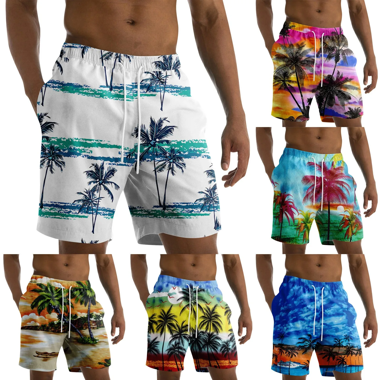 

Летние мужские пляжные брюки, новинка 2024, стильные быстросохнущие шорты в гавайском стиле из дышащей сетчатой ткани