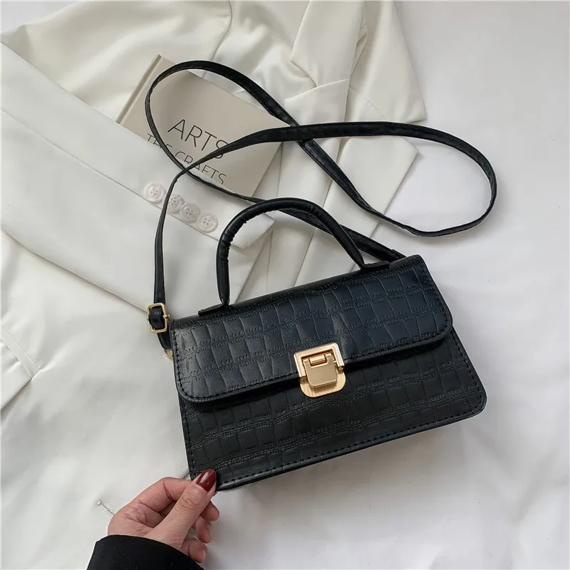 

Portable Small Square Bag Rigorous Sewing Bag Spring And Summer Buns Lock Stone Pattern Handbag Foreign Style Fashion Handbag