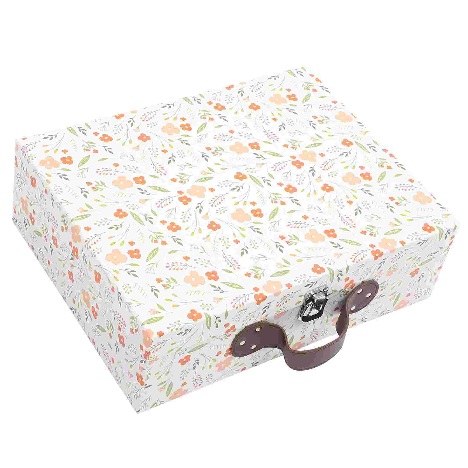 

Paperboard Suitcases Cardboard Suitcase Box Handle Vintage Decorative Box Flower Print Doll Clothes Storage Decorative Gift