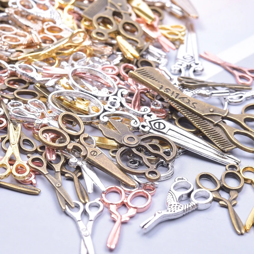 

50PCS Metal Scissor Accessories Antique Bronze Tibetan Silver Alloy Pendant Charm For Jewelry Making Findings Craft Materials