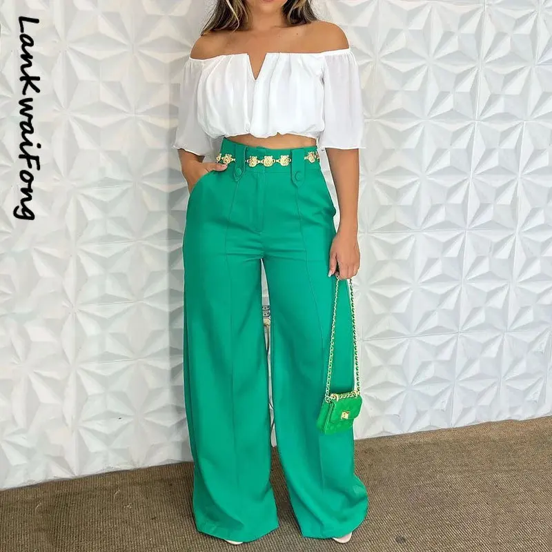 LKF Fashion Women's Clothing 2023 Summer One-shoulder Short-sleeved Open-waist Top Loose Wide-leg Pants Two-piece Set
LKF Fashion Women's Clothing 2023 Summer One-shoulder Short-sleeved Open-waist Top Loose Wide-leg Pants Two-piece Set