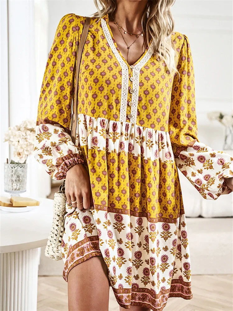 Boho Mini Dress Women Autumn Long Sleeve Beach Casual Short Dress Ladies Loose Vintage Printed Sundress Vestido Mujer
Boho Mini Dress Women Autumn Long Sleeve Beach Casual Short Dress Ladies Loose Vintage Printed Sundress Vestido Mujer