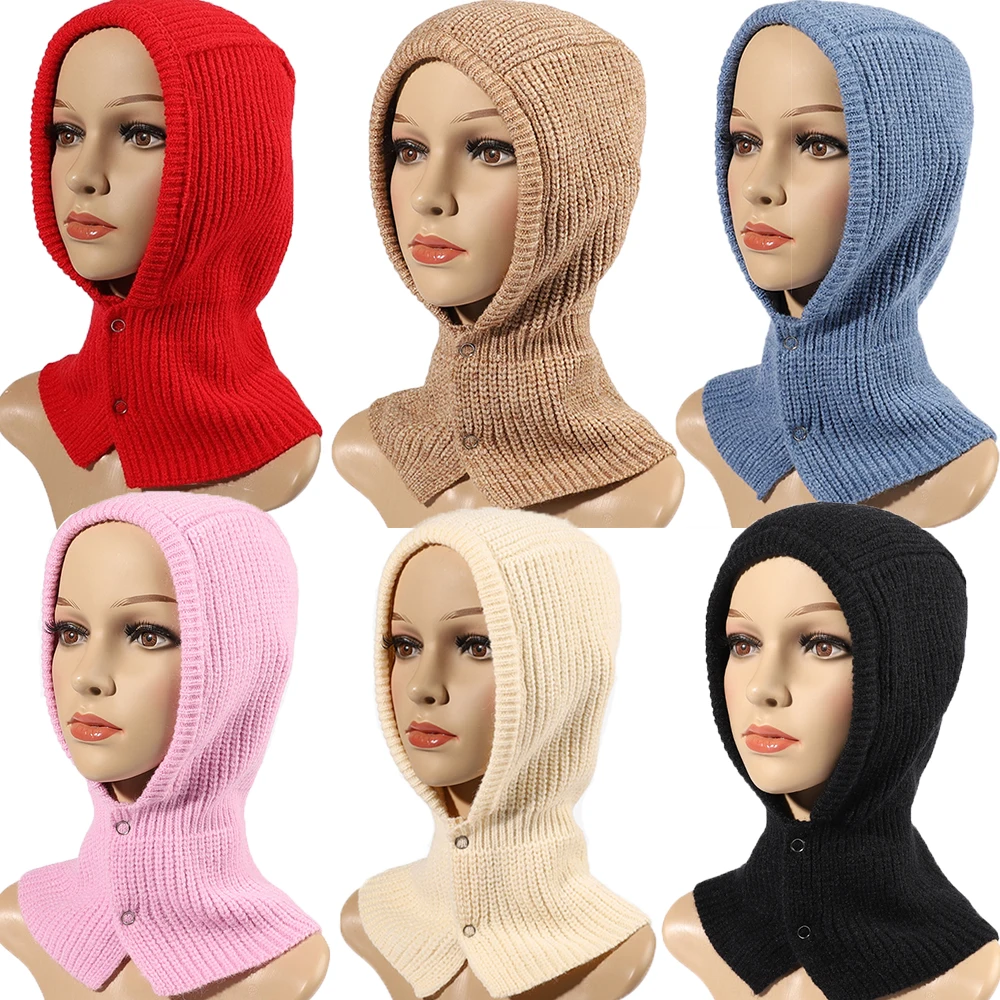 

Winter Skullies Beanies Hat Buttons Bib Men Warm Windproof Cap Women Wool Scarf Caps Balaclava Mask Gorras Bonnet Knitted Hats