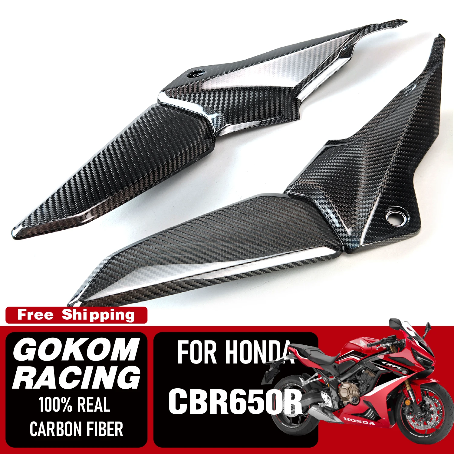 

Gokom Racing For HONDA CBR650R Tank Cover Side Panel GUARD COVER COWLING FAIRING 100% REAL CARBON FIBER MOTORCYCLE ACCESSORIES