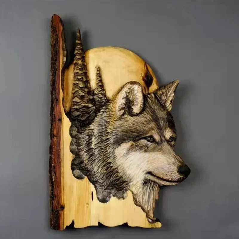 

Animal Carving Handcraft Wall Hanging Sculpture Wood Raccoon Bear Deer Hand Painted Home Living Room Decoration Props Pendant