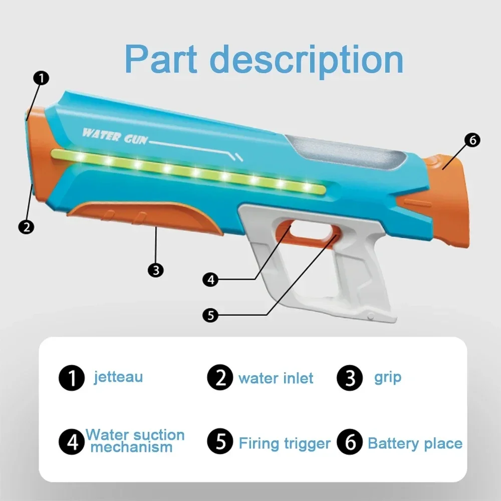 

Fully Automatic Water Gun Toy With Colorful lighting Electric Spray Blaster Guns Summer Pool Outdoor Toys for Kids Adults Gift