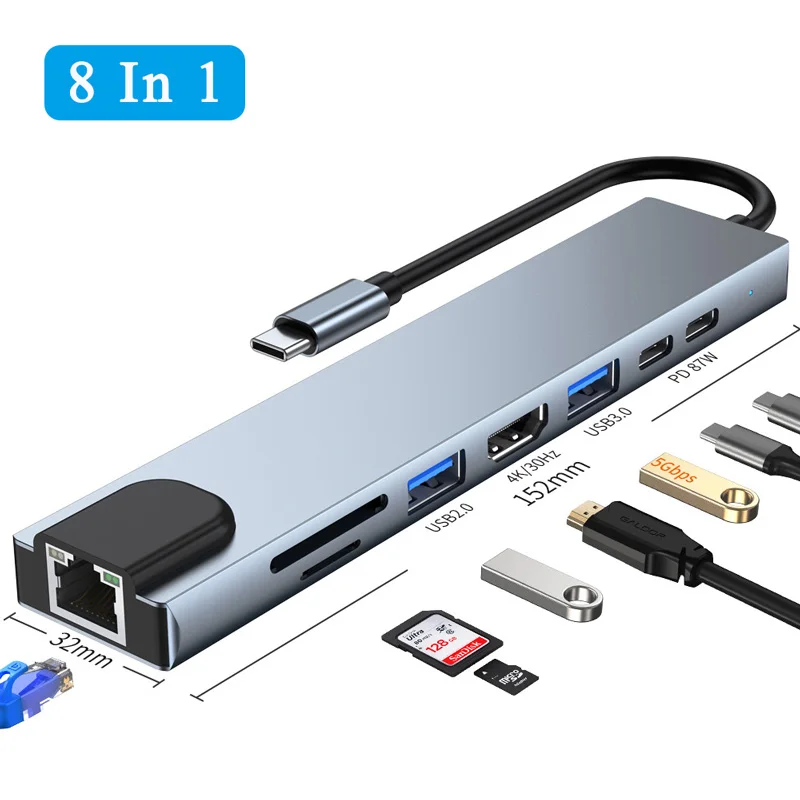 Многофункциональный концентратор 8 в 1 Type C на 4K HDMI адаптер с PD быстрой зарядкой RJ45 SD TF кардридер для Macbook ноутбуков
Многофункциональный концентратор 8 в 1 Type C на 4K HDMI адаптер с PD быстрой зарядкой RJ45 SD TF кардридер для Macbook ноутбуков