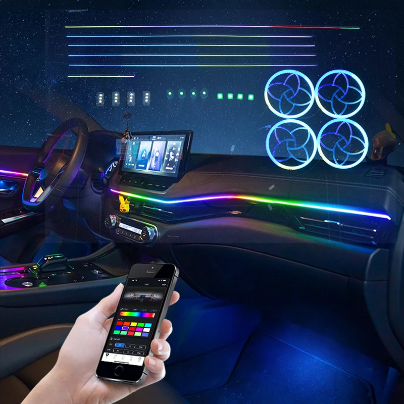 

22 In 1 Full Color Streamer Car Ambient Lights K4S RGB 64 Color LED Interior Hidden Acrylic Strip APP Symphony Atmosphere Lamp