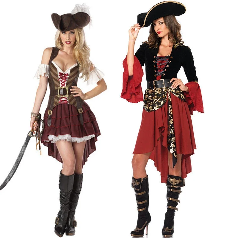 

Halloween Female Adult Pirates Captain Costume Role Playing Cosplay Suit Medoeval Fancy Woman Dress Up No Weapon